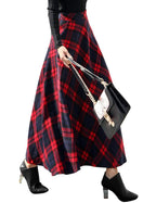 IDEALSANXUN Christams Skirt Red Plaid Skirts for Women Gifts Christmas Outfits Clothes Wool Tartan Tweed Sweater Dresses, Long R