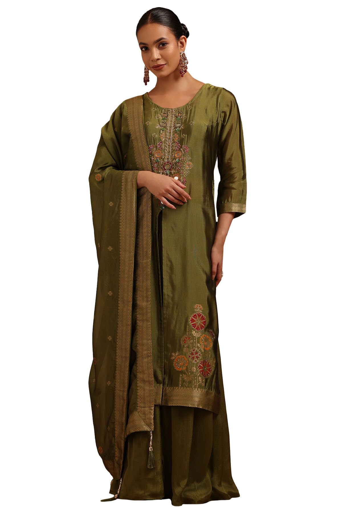 Soch Women Tissue Embroidered Suit Set with Mirror Work