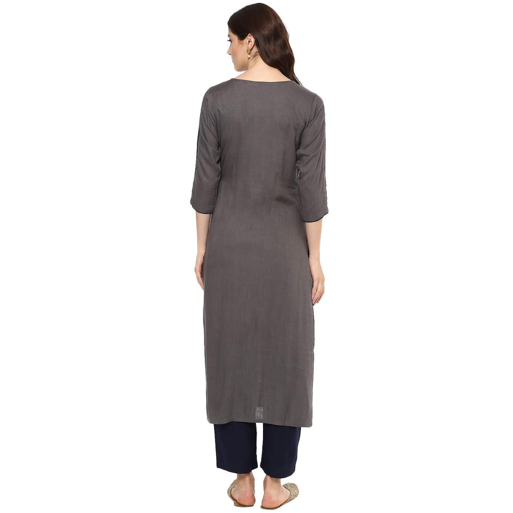 Idalia Embroidered Kurta For Women - Embroidered Kurtas, Rayon, Straight, Round Neck - Embroidered Kurtas