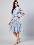 Rare WomenS Polyester Fit And Flare Above The Knee Dress (Ep7532Ant_Blue