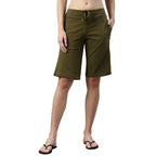 Enamor Essentials Womens Mid Rise Slim Fit Breathable Stretch Cotton Knee Length City Shorts with Invisible Zipper Pockets- E04