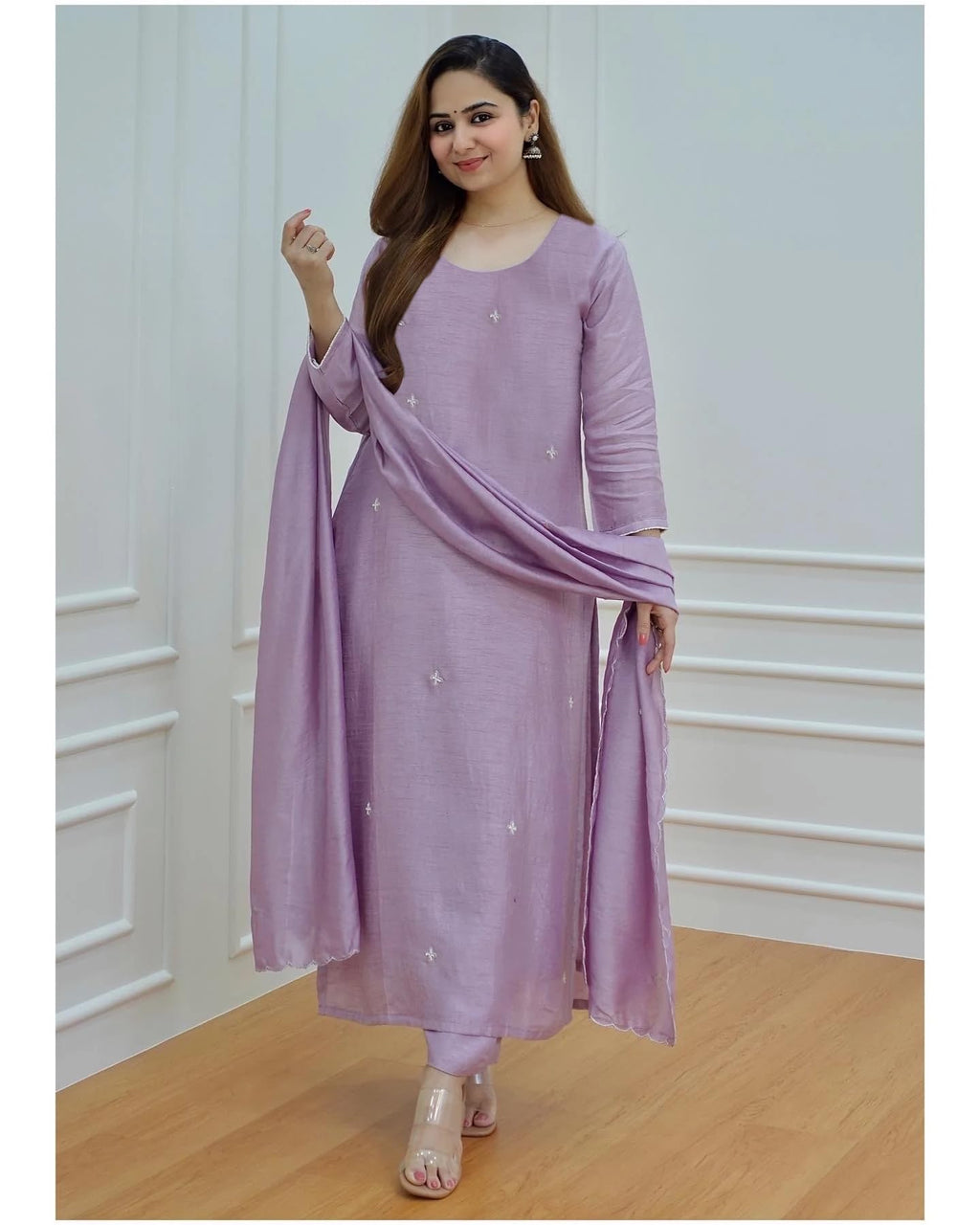 ANNI DESIGNER Womens Rayon Blend Embroidered Straight Kurta with Pant & Dupatta (Mohana Purple_S_Purple_Small)