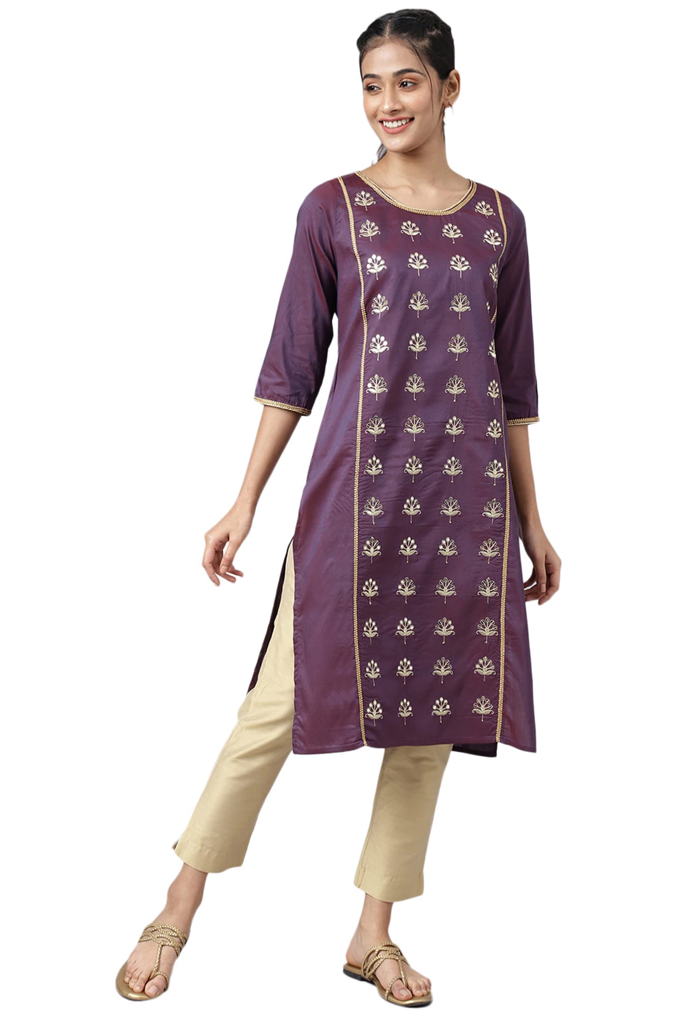 Aurelia Women Purple Viscose Blend Solid Straight Kurta_22Aua13481-703704_Xl