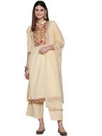 Ziyaa Art Silk Women'S Cream Chinon Kurta, Palazzo And Dupatta Set (Ziskdch4083-L_Off-White