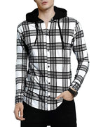 Noble Monk Mens Hooded Neck Full Sleeve Shirt | Regular Fit | Checkered Pattern | Casual Shirt For Men White Black