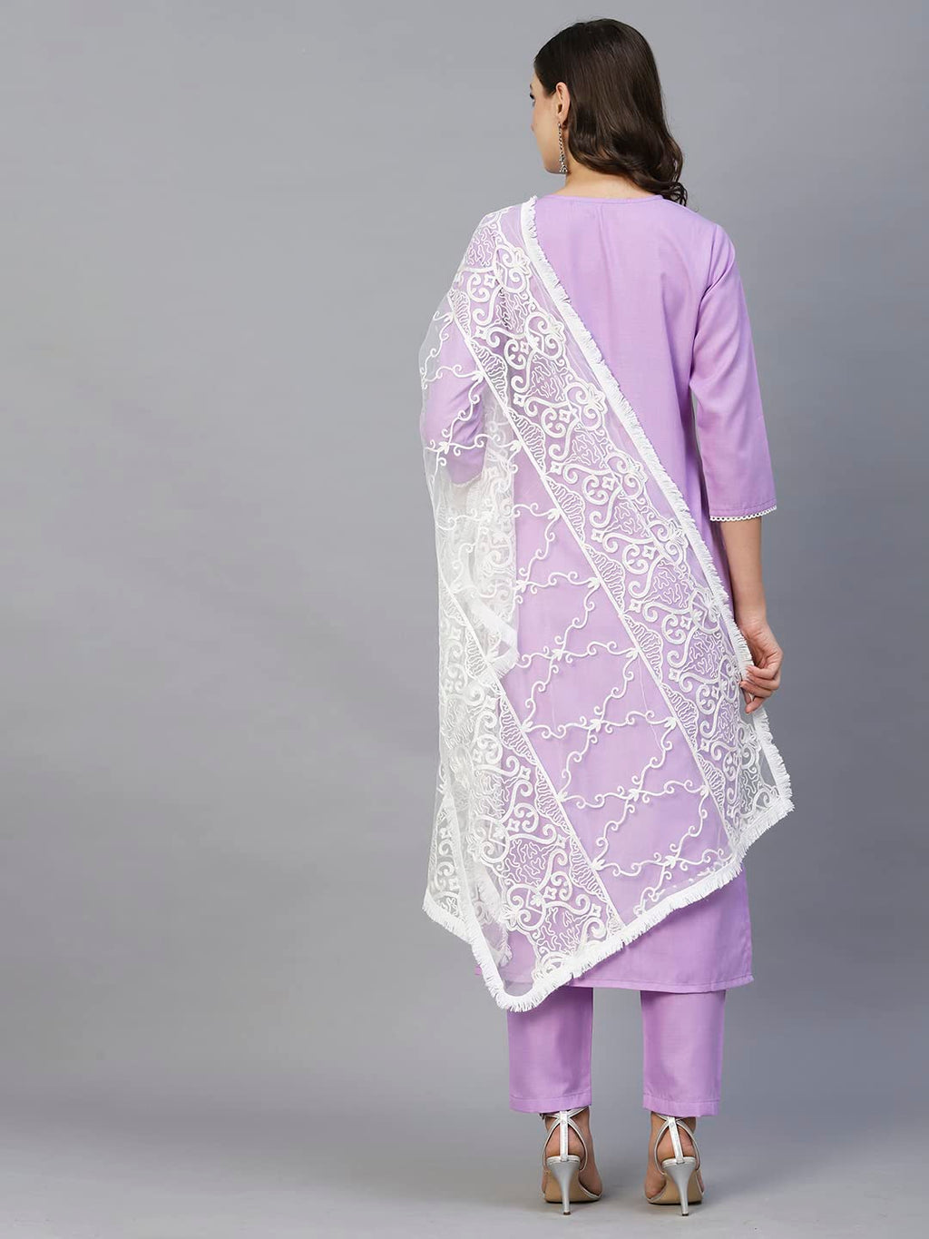 Anni Designer Women'S Cotton Blend Straight Solid Kurta With Pant & Dupatta (Edda-Purple)