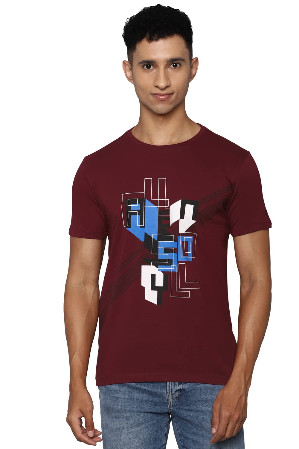 Allen Solly Men Printed Graphic Casual Cotton Crew Neck T-Shirt