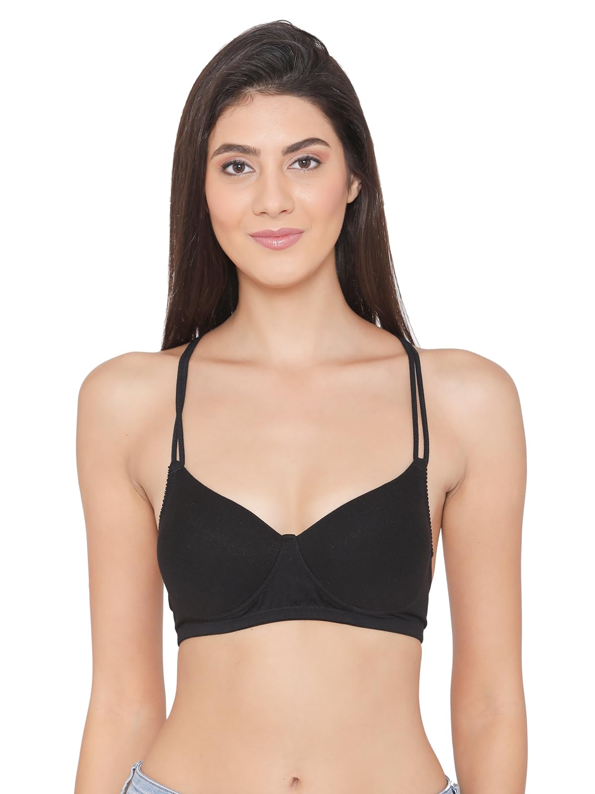 Clovia Womens Cotton Lightly Padded Wire Free T-Shirt Bra (BR1515P1334B_Black_34B)
