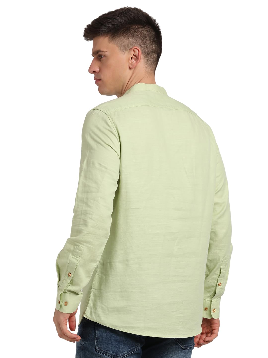 Turtle Men 100% Cotton Solid Pista Green Casual Kurta Shirt