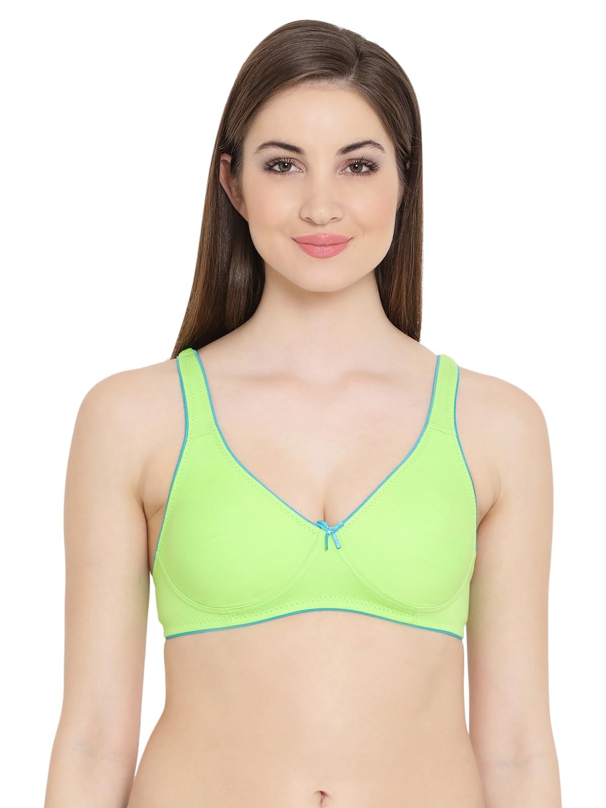 Clovia WomenS Cotton Rich Solid Non-Padded Demi Cup Wire Free T- Shirt Bra (Br0584P17_Light Green_36C)
