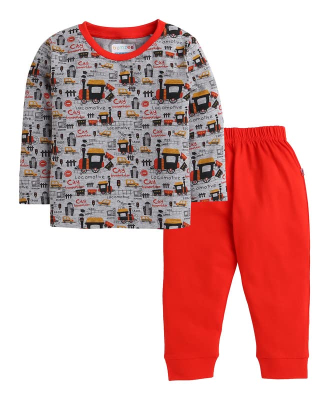 BUMZEE Red & Grey Boys Full Sleeves T-Shirt And Pajama Set Age - 6-12 Months