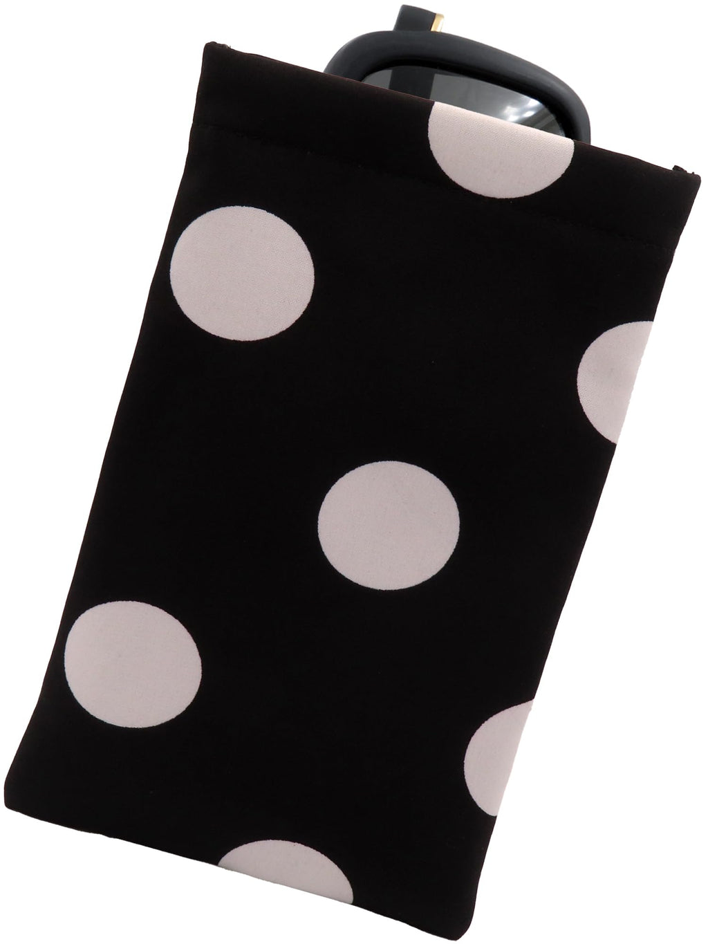 Polka Dots Soft Sunglasses case - Large Eyeglass case Squeeze Top - XL Glasses Holder w/Cloth, Medium To Oversized Frames, Smart