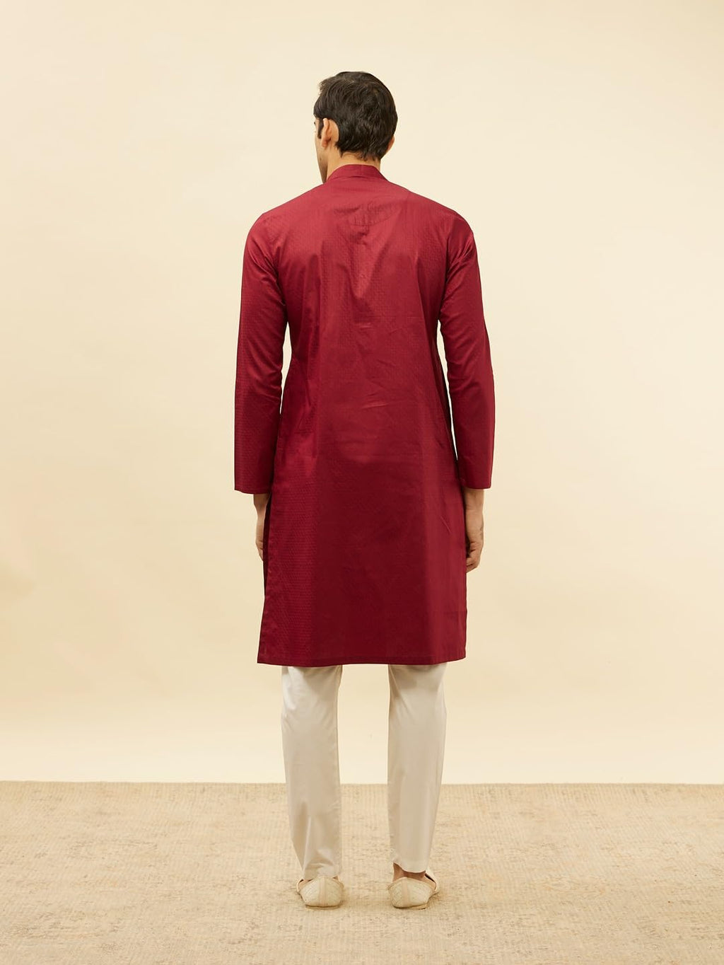 Manyavar MenS Maroon Cotton Checks Kurta Pyjama Set