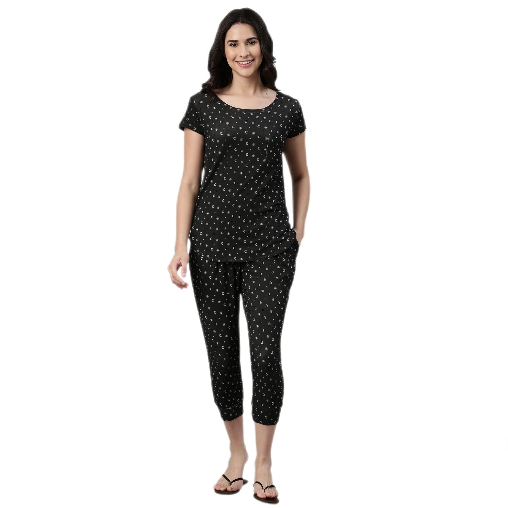 Enamor EC16 Home Tee and Capri Set for Women with All Over Print
