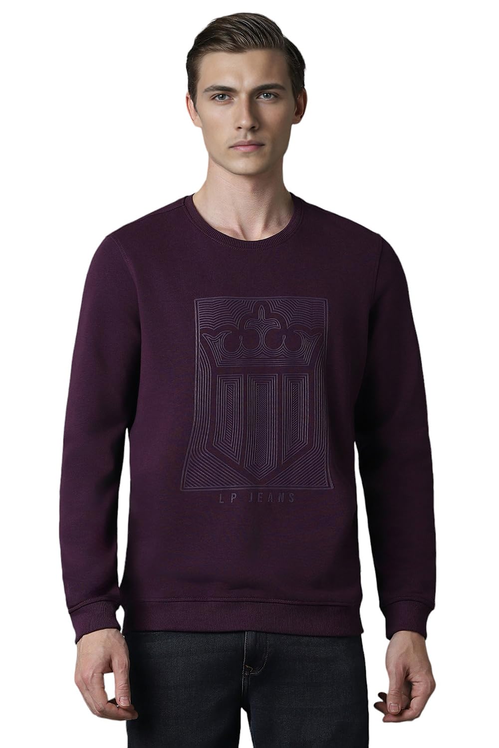 Louis Philippe MenS Cotton Regular Crew Neck Sweatshirt (Lrstnrgff86196_Purple, Medium