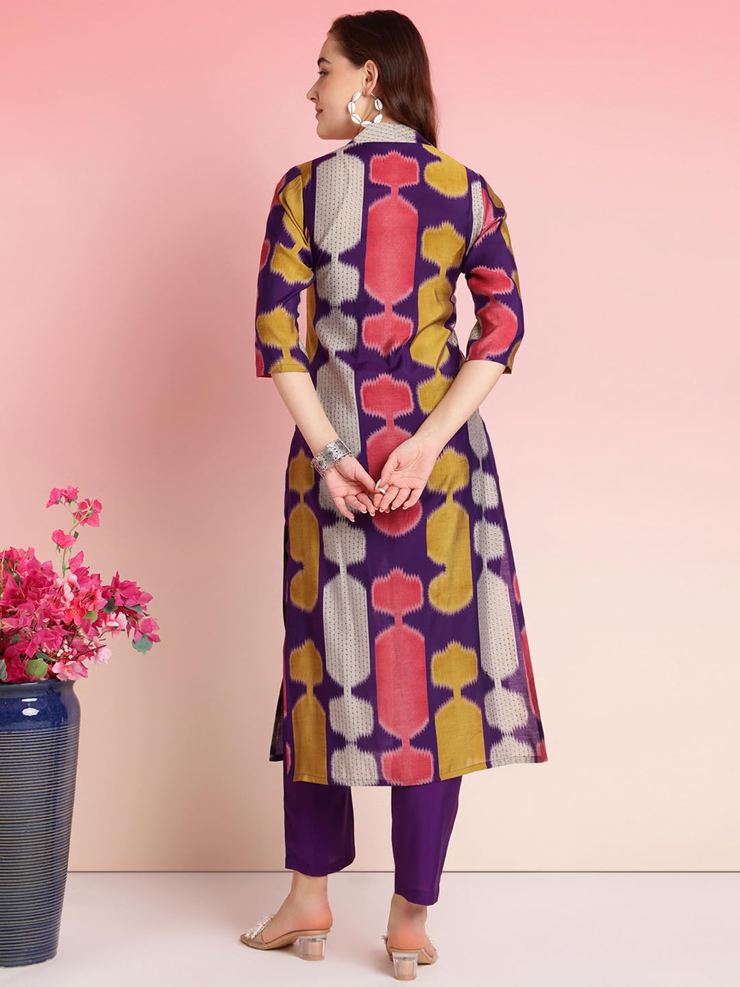 ANNI DESIGNER Womens Rayon Blend Straight Printed Kurta with Pant (SURDAS BEGANI_S_Begani_Small)