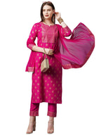 ANNI DESIGNER Womens Cotton Straight Kurta with Pant & Dupatta (KPTD-COT-10132-AN-Pink_3XL_Pink_XXX-Large)