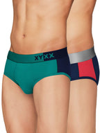 XYXX Mens Underwear Dualist IntelliSoft Antimicrobial Micro Modal Brief Pack of 2 (Navigate & Black Iris ; Black Iris & Tango R