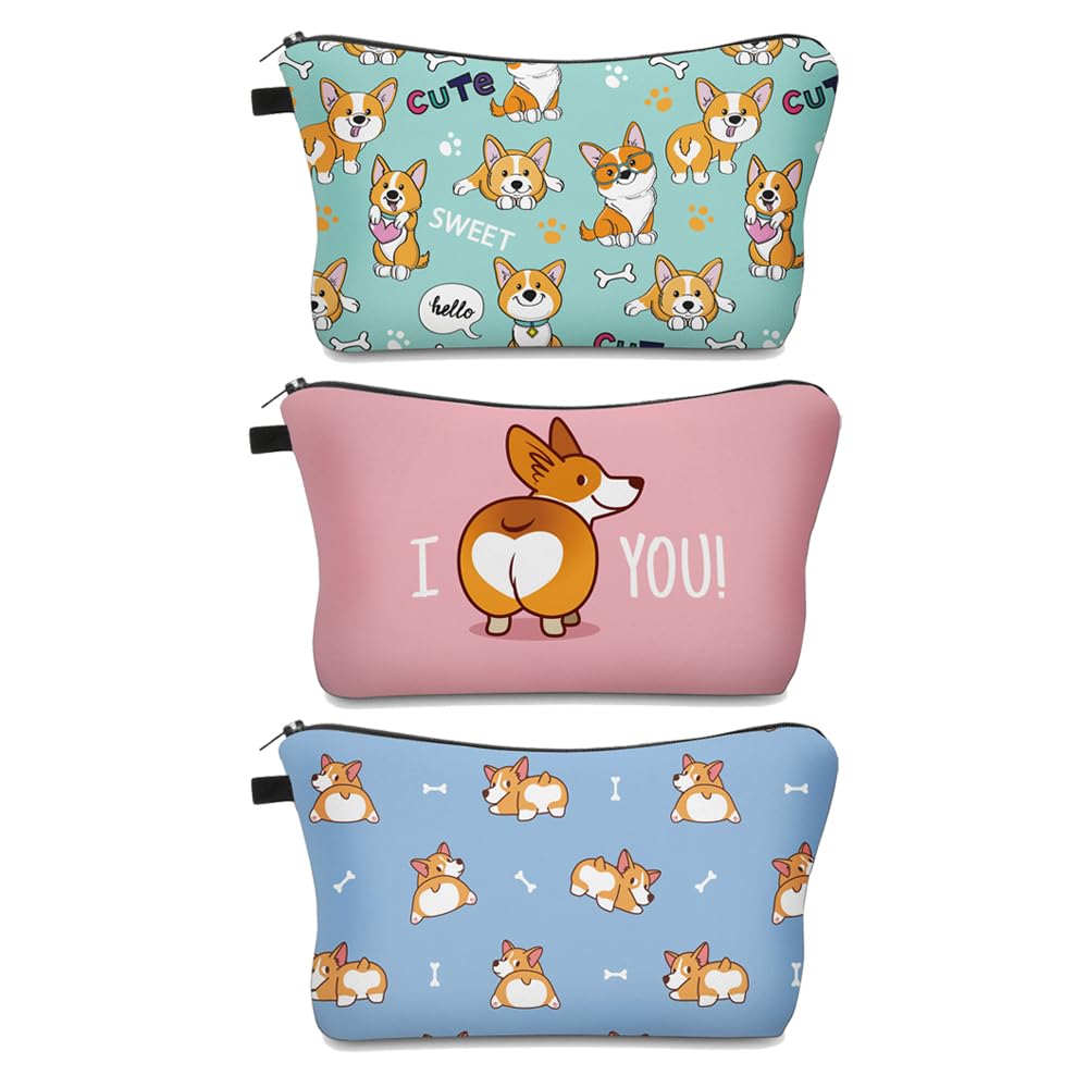 Deanfun Makeup Bag, 3pcs/set Super Funny 3D Printing Women Cosmetic Bag Multifunction Pencil Holder(Pug)