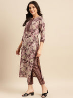 ANNI DESIGNER Womens Cotton Blend Traditional Straight Printed Kurta and Pant Set (PRACHI Wine_S_Wine_Small)