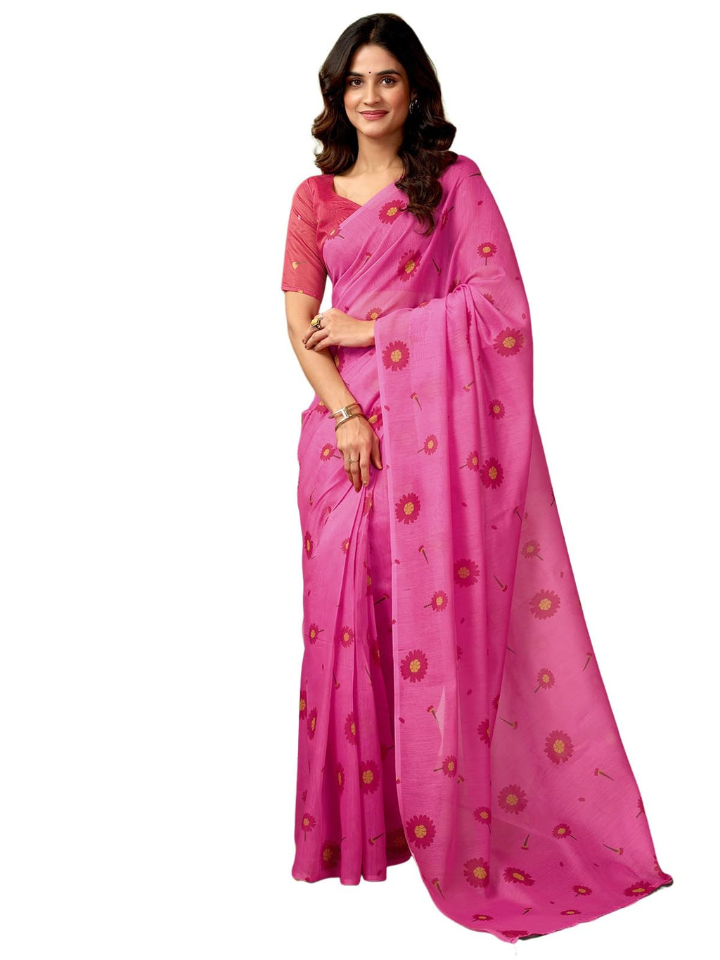 Satrani WomenS Chanderi Cotton Printed Ready To Wear One Minute Pre Pleated Readymade Saree With Unstitched Blouse Piece (32Rs2
