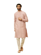 Manyavar Pink Linen Embroidery Kurtas