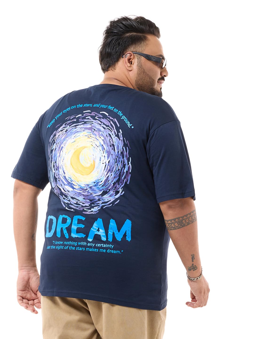 Bewakoof MenS Graphic Print Oversized Fit Half Sleeve Round Neck Cotton Jersey Plus Size T-Shirt_637609_Blue_3Xl