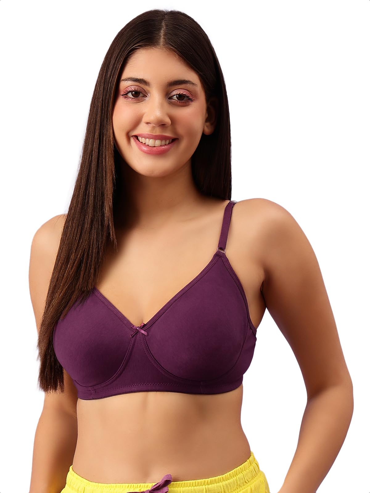 Clovia Womens Cotton Rich Non-Padded Wirefree T-Shirt Bra - Purple (BR0184P12_Purple_40B)