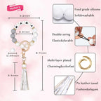 BAOSIWA Women Silicone Keychain Bracelet Beaded Wristlet Key Ring Christmas White Bangle Chains with Leather Tassel