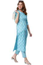 ANNI DESIGNER Womens Cotton Blend Printed Straight Kurta with Pant (Sarva-Stone Blue_L_Dark Blue_Large)