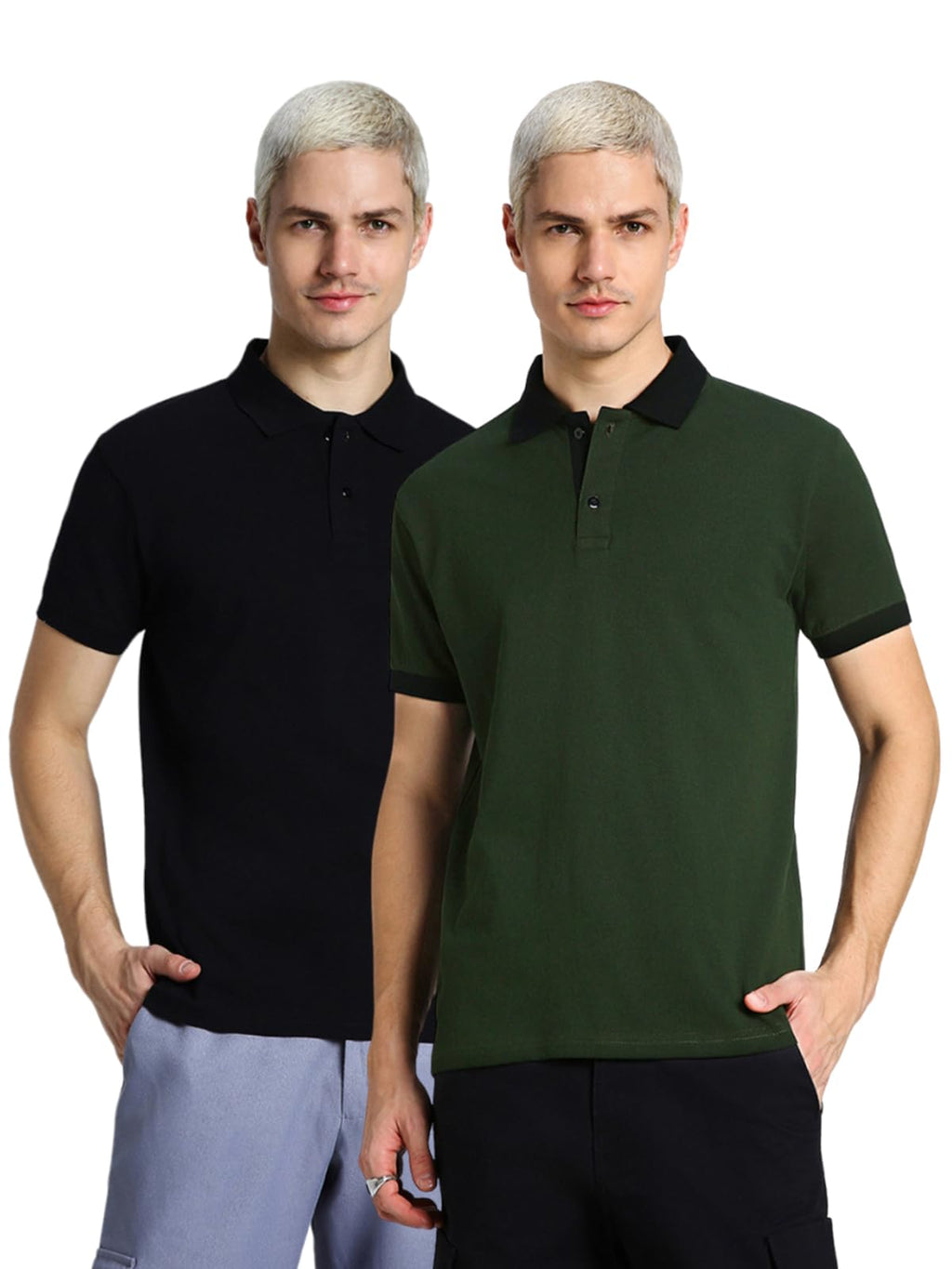 Veirdo Men's 100% Cotton Regular Fit Solid Plain Classic Polo Collar T-Shirt