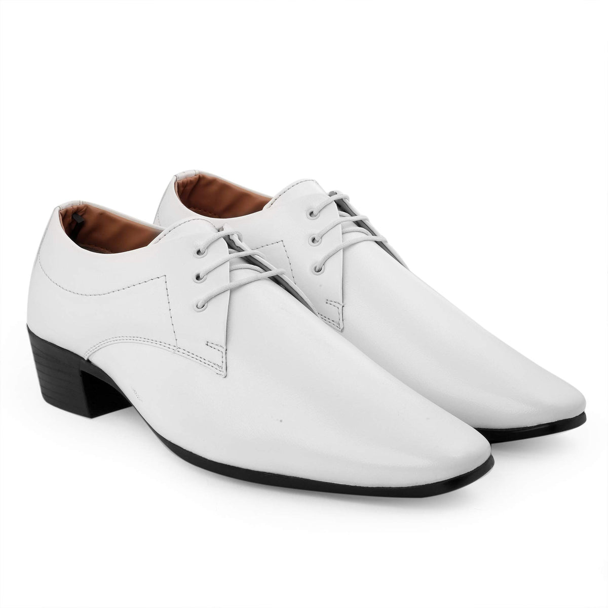 BXXY Mens Height Increasing Derby Faux Leather Formal Wear White Lace Up Shoes 6