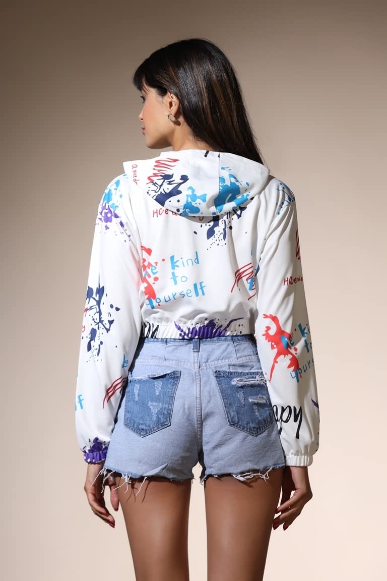 Leriya Fashion Western Tops For Women | Stretchy Lycra Tropical Print Hoodie Neck | Hoodies With Loose Fit Ladies Top | Ideal Fo