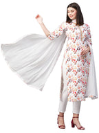 ANNI DESIGNER Womens Cotton Blend Printed Kurta and Pant with Dupatta Set (KALEPING-White_XXL_White_XX-Large)