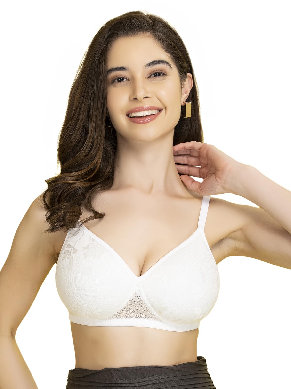 Clovia Lace Padded Non-Wired Bra (Br1479P18_White_40C)