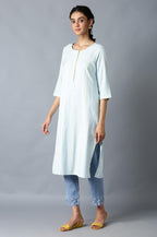 W For Woman Light Blue Vertical Striped Regular Kurta