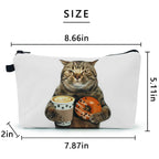 Cosmetic Bags for Women Small Funny Cat Holding Donut and Coffee Makeup Bag for Purse Travel Toiletry Bag Accessories Organizer