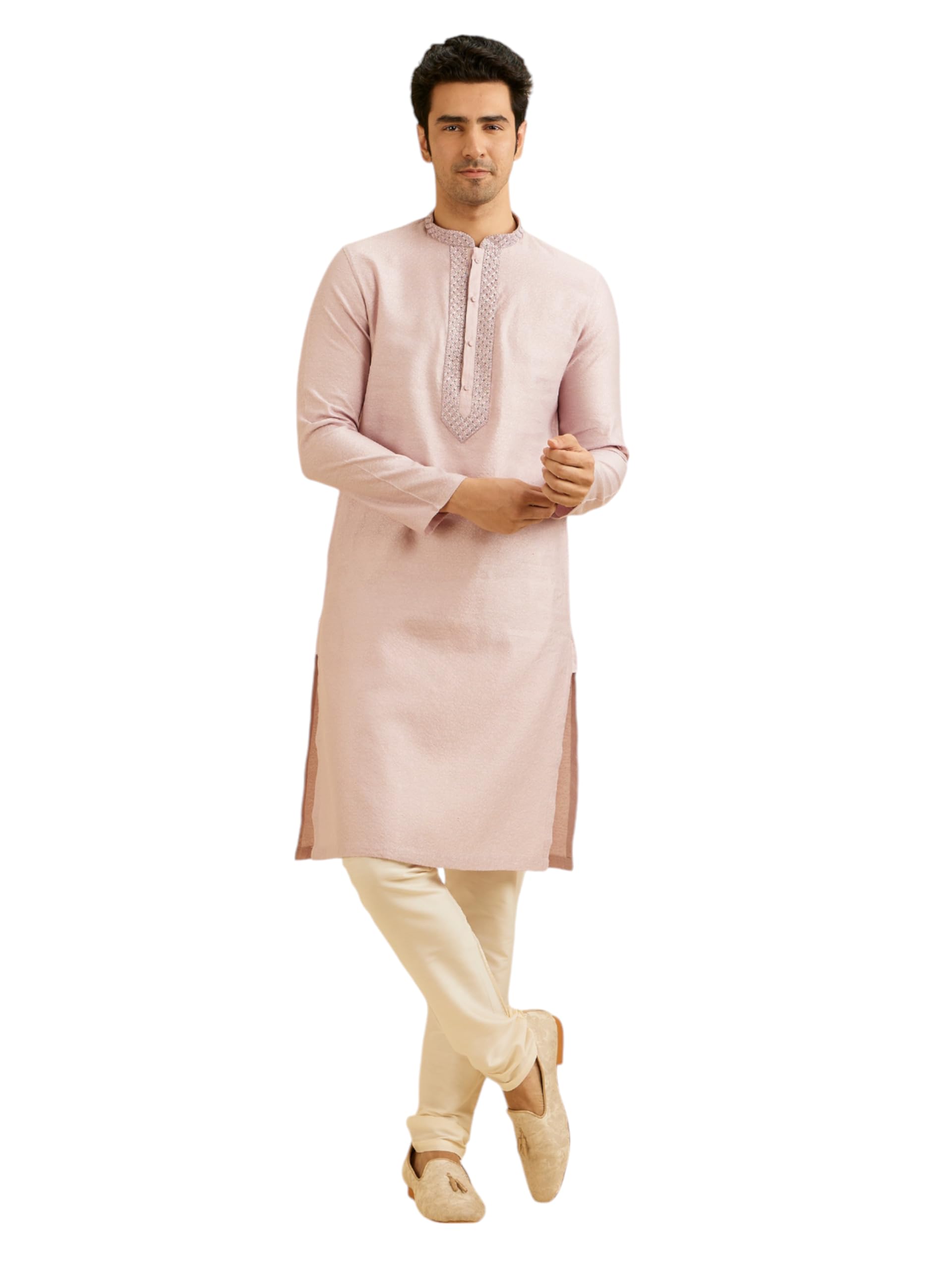 Manyavar MenS Viscose Blend Neck Embroidery Kurta Set (Purple,Xxl)