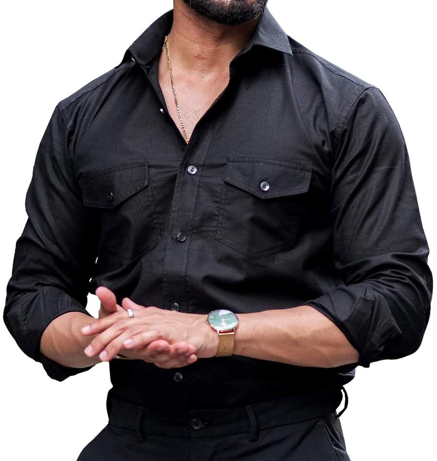 CB-COLEBROOK Mens Regular Fit Fancy Double Pocket Utility Casual Shirt for Men Full Sleeves Stylish Shirt - Cargo (Previously G