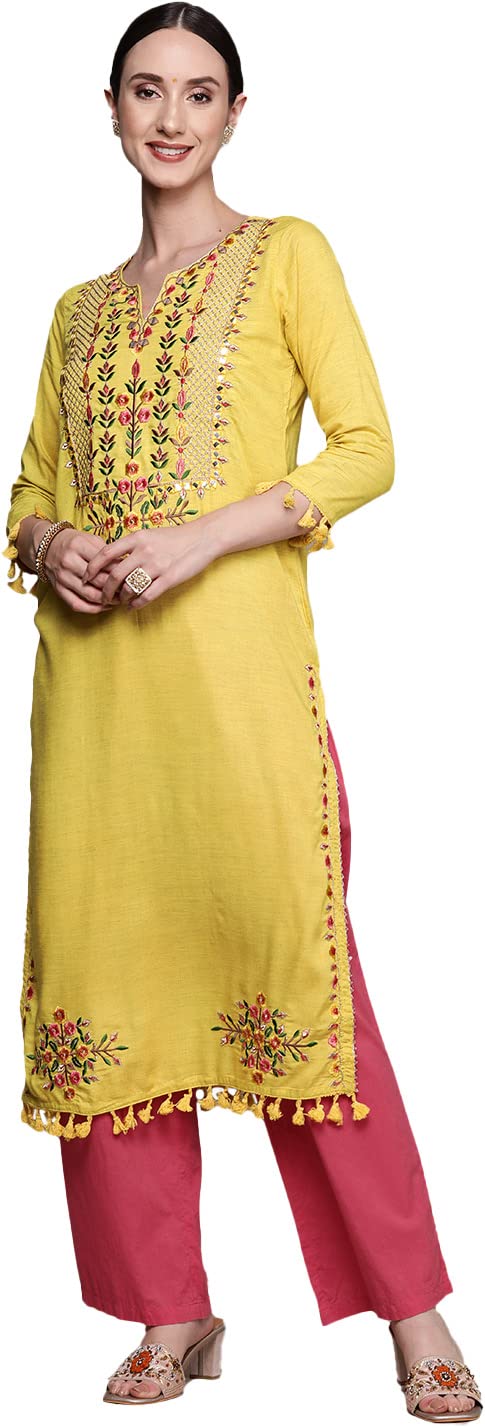 Ishin Women'S Viscose Rayon A-Line Embroidered Aari Work Floral Print Green Kurti Inwka0449_Gn_S_Green