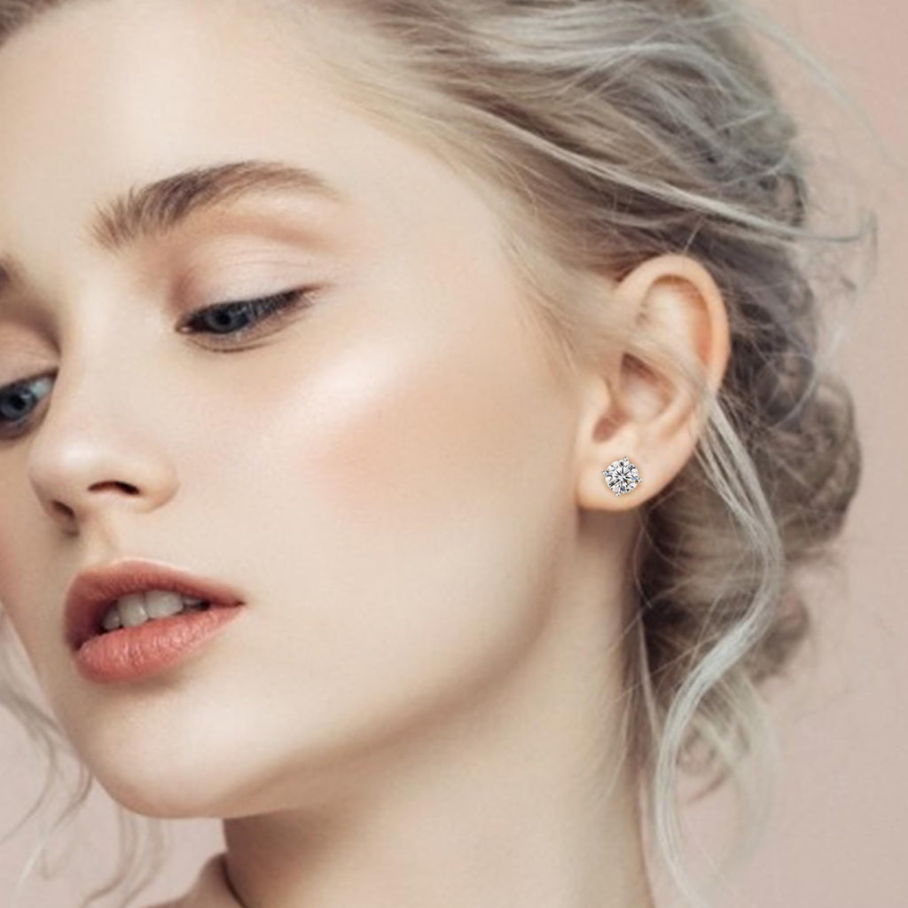 925 Sterling Silver Earrings for Women: Round Cubic Zirconia Screw Back Stud Earrings for Sensitive Ears Hypoallergenic Small Ea