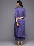 Varanga WomenS Blue Jacquard V Neck Kurta With Bottom And Dupatta