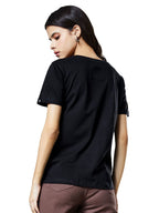 The Souled Store Women Black Solid Oversized T-Shirts Oversized T Shirts for Women Baggy Boyfriend Tshirt Off-Shoulder Loose Fit