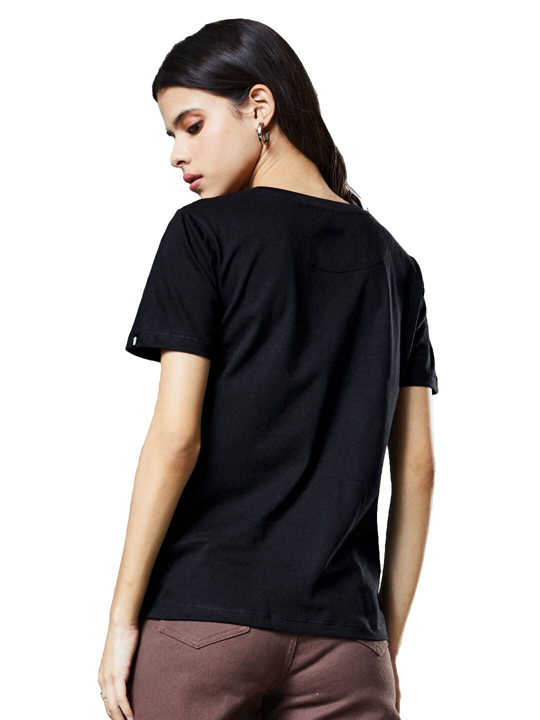 The Souled Store Women Black Solid Oversized T-Shirts Oversized T Shirts for Women Baggy Boyfriend Tshirt Off-Shoulder Loose Fit