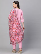ANNI DESIGNER Womens Cotton Blend Solid Straight Kurta with Pant & Dupatta (Authentic-Baby Pink_S_Baby Pink_Small)
