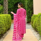 ANNI DESIGNER Womens Rayon Blend Straight Bandhej Printed Kurta with Pant & Dupatta (Baghira Pink_XL_Pink_X-Large)