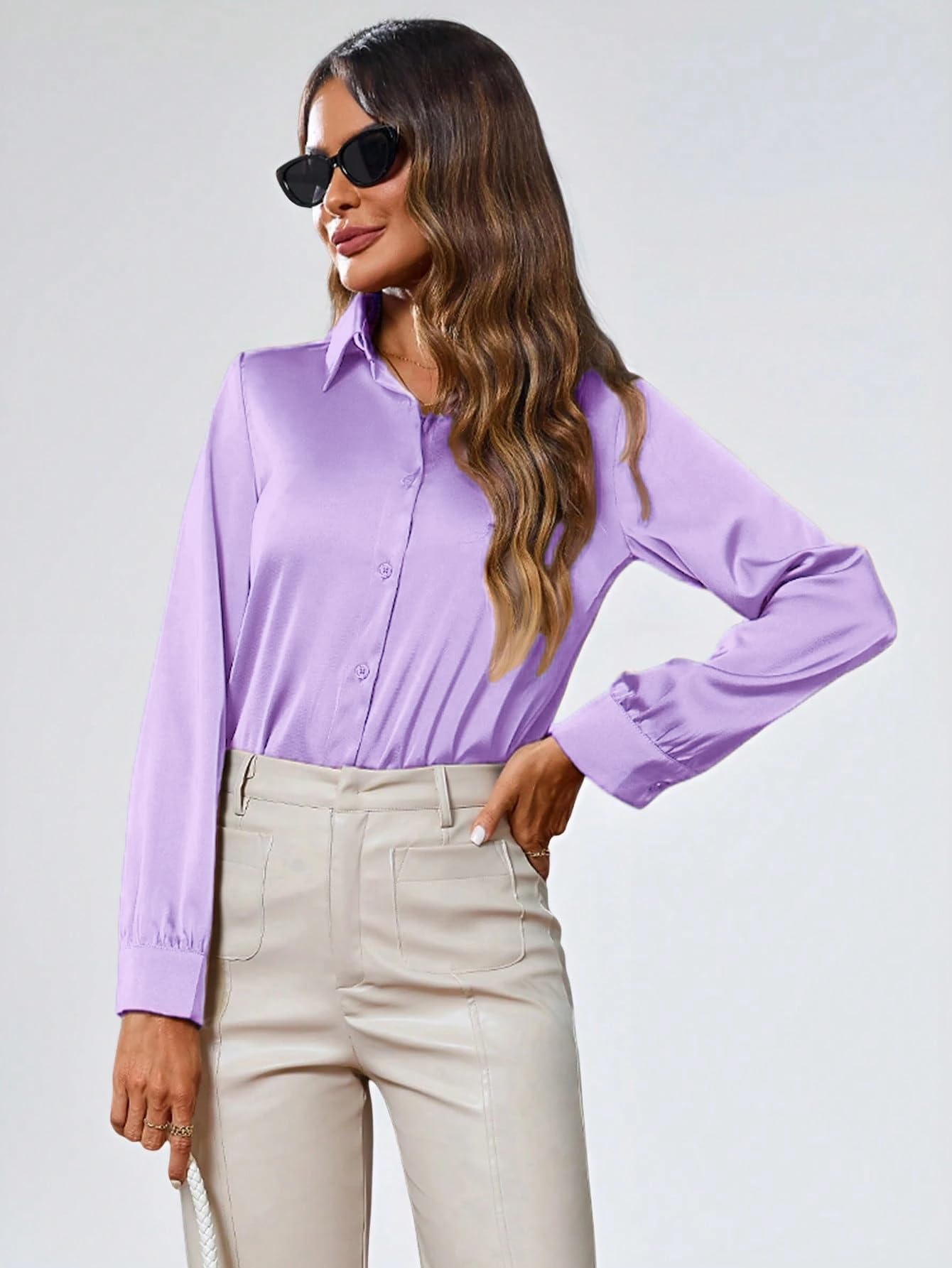 Indoprimo WomenS Solid Satin Casual Shirt | Stylish Western Long Sleeve Shirt For Women