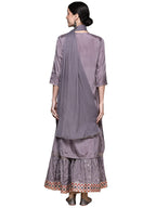 Ishin Women'S Mauve Embellished A-Line Kurta Set With Sharara And Dupatta