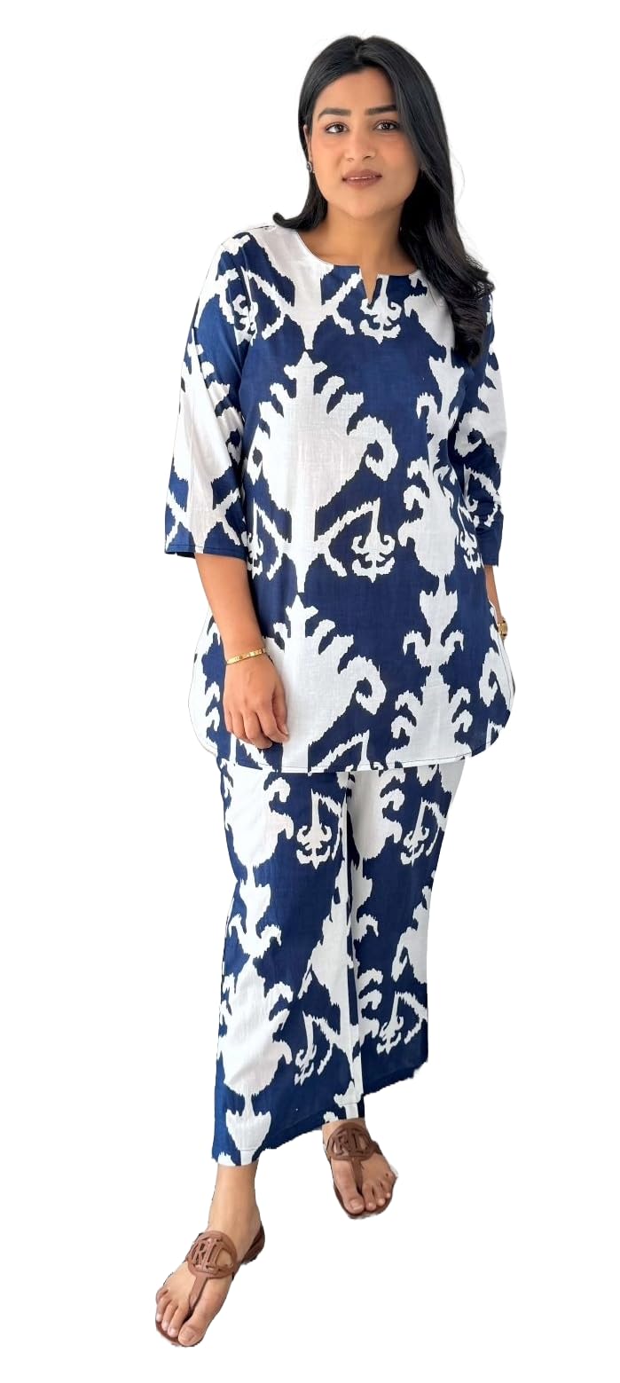 Nermosa Printed Straight Kurta Set For Women | Kurta Pant Set Office Wear | Co-Ord Set | (In, Alpha, M, Blue)