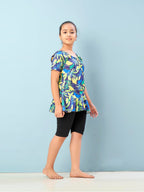 Aarika Girls Sports Wear Yellow Black Colour Floral Print Nylon Swim Suit (5-15 Years)-(SW-SHM-CA-1114)